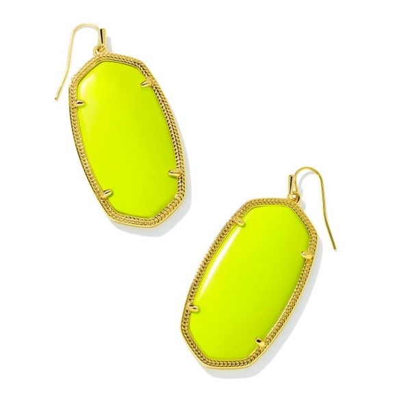 Kendra Scott Vintage Neon Yellow Danielle Statement Earrings In Gold - Picture 4 of 8